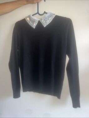 Milano Black Top with Embellished White Pearl Collar